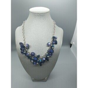 Cobalt Violet purple cluster bead chain silvertone necklace stunning